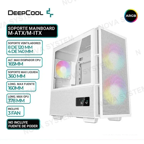 DEEPCOOL CASE DEEPCOOL CH360 DIGITAL WH ARGB, V/TEMPLADO