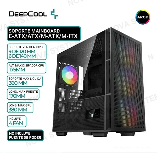 DEEPCOOL CASE DEEPCOOL CH560 BK DIGITAL, V/TEMPLADO, ARGB