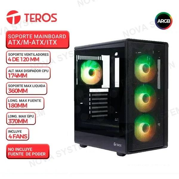 TEROS CASE TEROS TE-1323G, 4 FAN ARGB, V/TEMPLADO