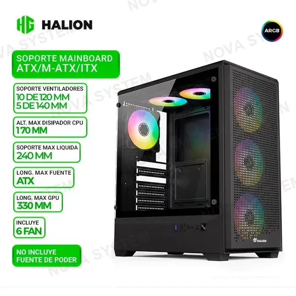 HALION CASE GAMER HALION CARTER J14 MALLA 6 FAN ARGB