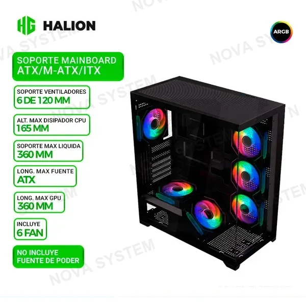 HALION CASE GAMER HALION SATURNO M05, 6 COOLER ARGB, V/TEMPLADO