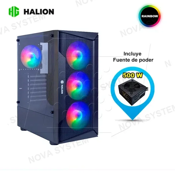 HALION CASE GAMER HALION Marte CR28, F/500W, RAINBOW, V/TEMPLADO