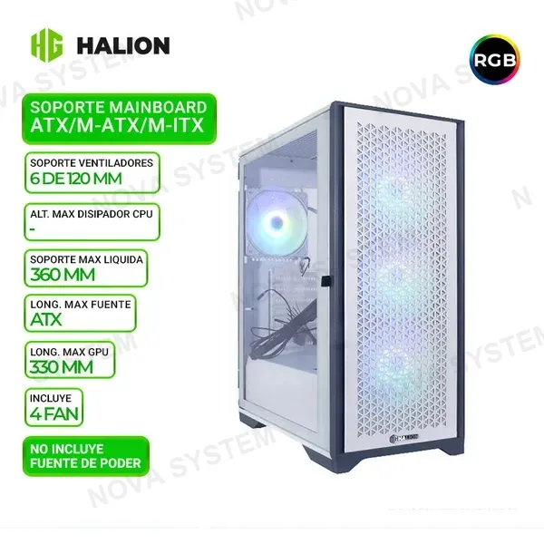 HALION CASE GAMER HALION SNAKE C482TG, RGB, V/TEMPLADO