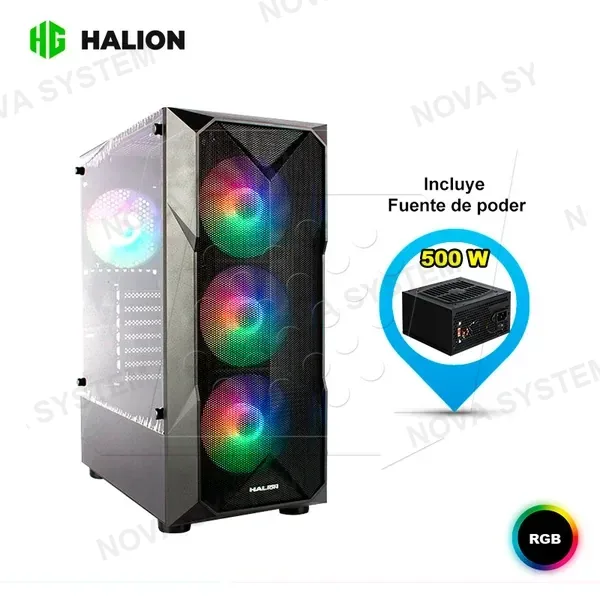 HALION CASE GAMER HALION STUKA CR11, F/500W, RAINBOW, V/TEMPLADO