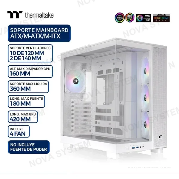 THERMALTAKE CASE THERMALTAKE VIEW 380 XL TG ARGB, SNOW, V/TEMPLADO