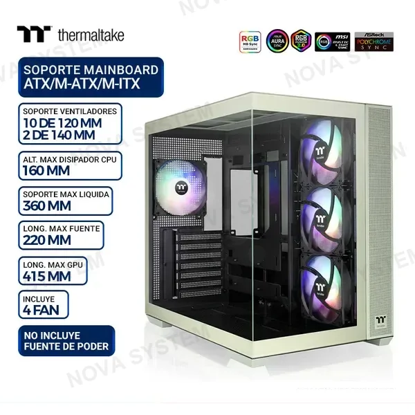 THERMALTAKE CASE THERMALTAKE VIEW 380 TG ARGB MATCHA GREEN, V/TEMPLADO