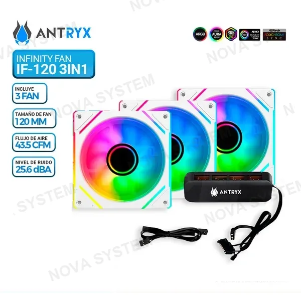 ANTRYX KIT ARGB ANTRYX IF-120 INFINITY FAN WHITE, 120mm x 3, C/Controlador