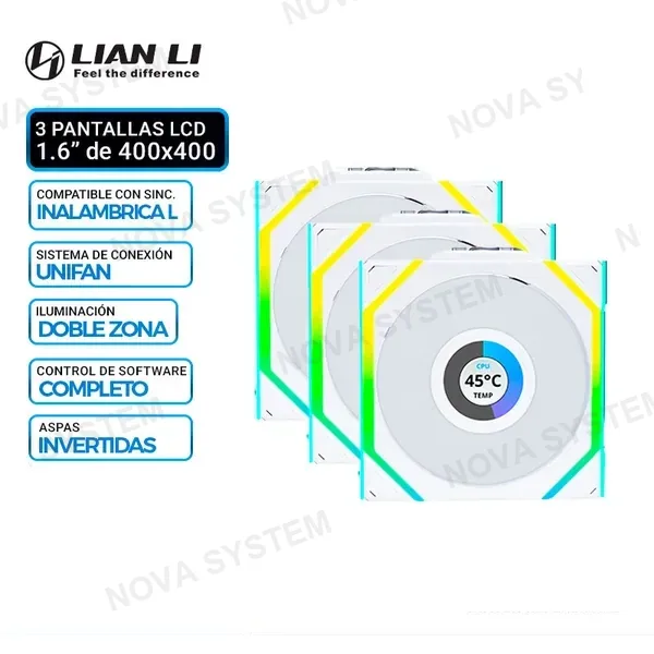 LIAN LI COOLER DE CASE LIAN LI UNI FAN SL WIRELESS LCD 120 mm x 3, ARGB, REVERSE, WHITE