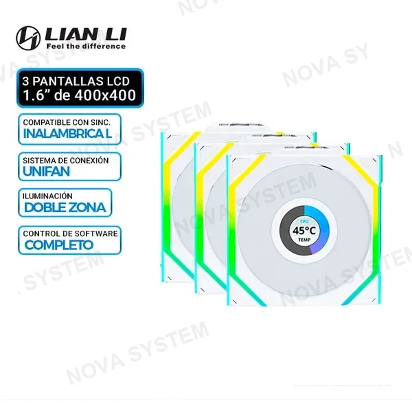 LIAN LI COOLER DE CASE LIAN LI UNI FAN SL WIRELESS LCD 120 mm x 3, ARGB, WHITE