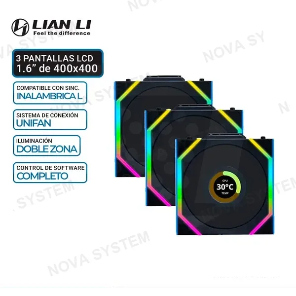LIAN LI COOLER DE CASE LIAN LI UNI FAN SL WIRELESS LCD 120 mm x 3, ARGB, BLACK