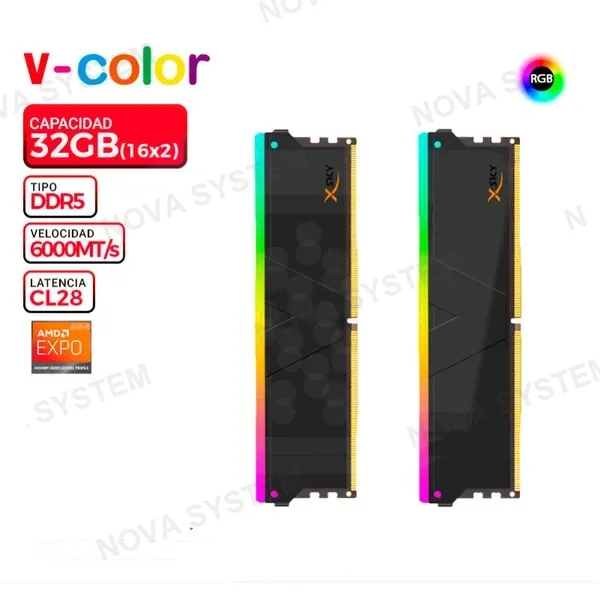 AMD MEM. RAM V-COLOR MANTA XSKY RGB BLACK, AMD EXPO, 32GB (16x2) DDR5 6000MT/s CL28