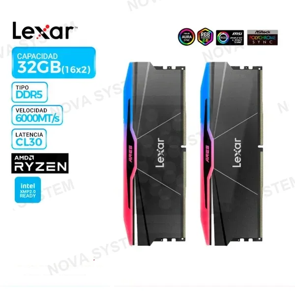 LEXAR MEM. RAM LEXAR ARES RGB, XMP/EXPO, 32GB (16x2) DDR5 6000MT/s, CL30