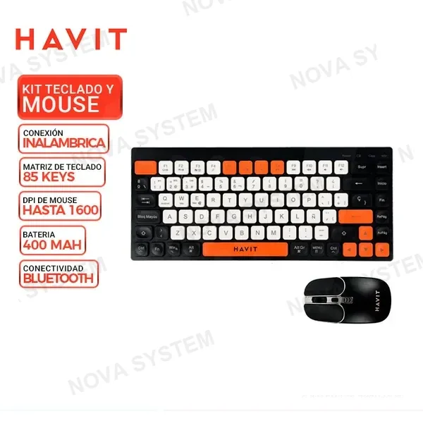 HAVIT KIT TECLADO Y MOUSE HAVIT KB831WB-SP, INALAMBRICO/BT, NEGRO
