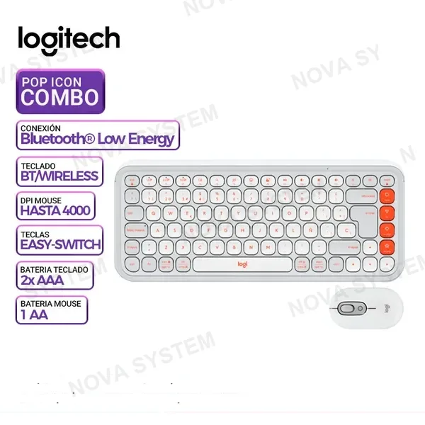 LOGITECH COMBO LOGITECH TECLADO + MOUSE POP ICON, BT/WIRELESS, BLANCO