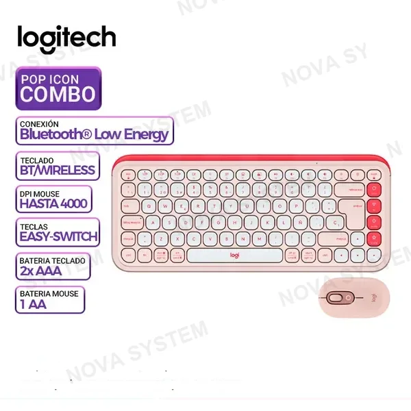 LOGITECH COMBO LOGITECH TECLADO + MOUSE POP ICON, BT/WIRELESS, ROSADO