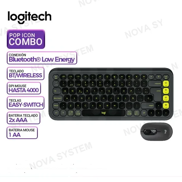 LOGITECH COMBO LOGITECH TECLADO + MOUSE POP ICON, BT/WIRELESS, GRAFITO