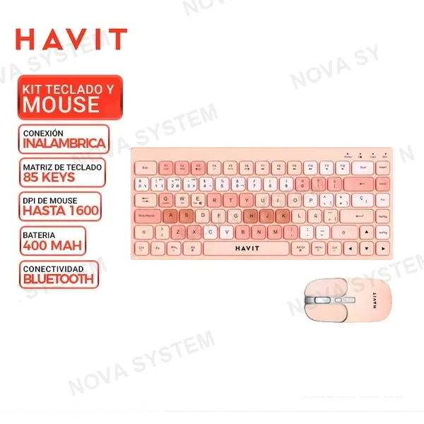 HAVIT KIT TECLADO Y MOUSE HAVIT KB831WB-SP, INALAMBRICO/BT, ROSA