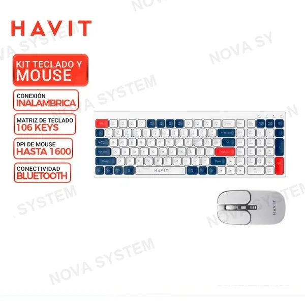 HAVIT KIT TECLADO Y MOUSE HAVIT KB830W-SP, INALAMBRICO/BT