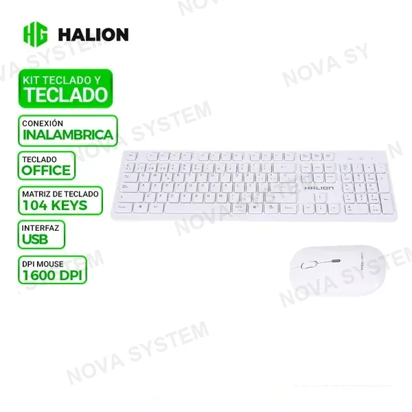 HALION KIT TECLADO Y MOUSE HALION INALABRICO HA-K652C WHITE