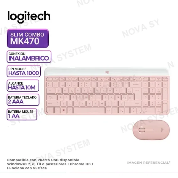 LOGITECH KIT TECLADO Y MOUSE LOGITECH INALAMBRICO SLIM MK470, ROSE