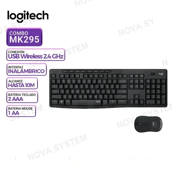 LOGITECH KIT TECLADO Y MOUSE LOGITECH INALAMBRICO MK295, NEGRO