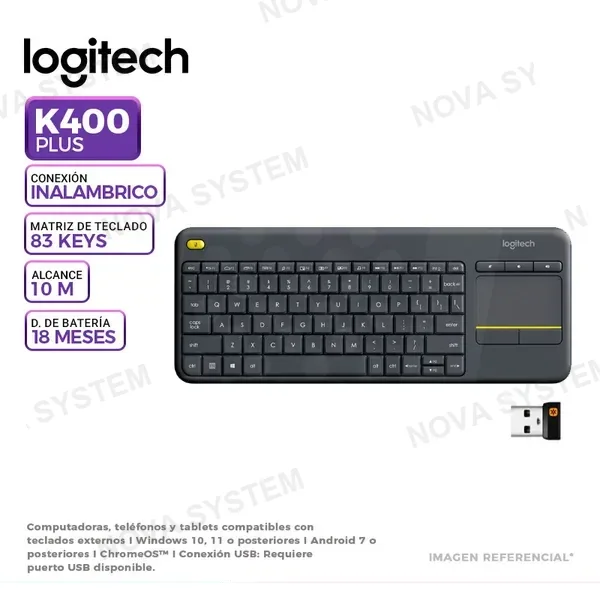 LOGITECH TECLADO LOGITECH K400 PLUS WIRELESS TOUCH BLACK