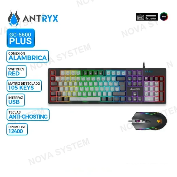 ANTRYX KIT TECLADO ANTRYX GC-5600 PLUS, TECLADO + MOUSE, SWITCH RED