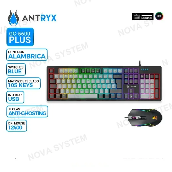 ANTRYX KIT GAMING ANTRYX GC-5600 PLUS, TECLADO MECANICO + MOUSE, SWITCH BLUE