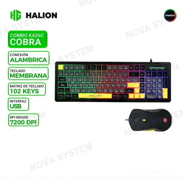 HALION KIT GAMER HALION COBRA K426C, TECLADO Y MOUSE, Rainbow