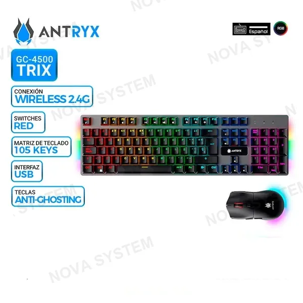 ANTRYX KIT WIRELESS ANTRYX GC-4500 TRIX, Teclado Mecanico + Mouse, Switch Red