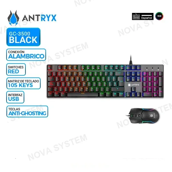 ANTRYX KIT GAMING ANTRYX GC-3500 BLACK, Teclado Mecanico + Mouse, Switch Red