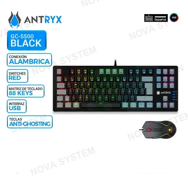 ANTRYX KIT GAMING ANTRYX GC-5500, TECLADO MECANICO + MOUSE, SWITCH RED