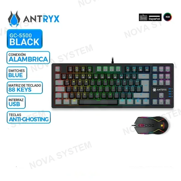 ANTRYX KIT GAMING ANTRYX GC-5500, TECLADO MECANICO + MOUSE, SWITCH BLUE