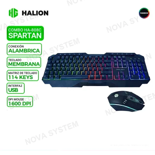 HALION KIT GAMER TECLADO Y MOUSE HALION SPARTAN HA-808C LED