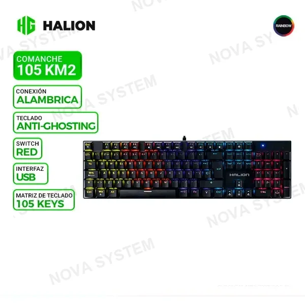 HALION TECLADO MECANICO HALION COMANCHE 105 KM203. SWITCH RED, RAINBOW