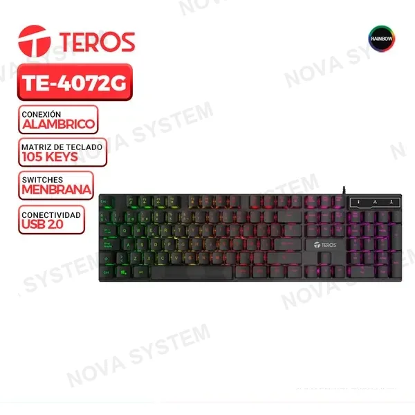 TEROS TECLADO TEROS TE-4072G, RAINBOW, USB