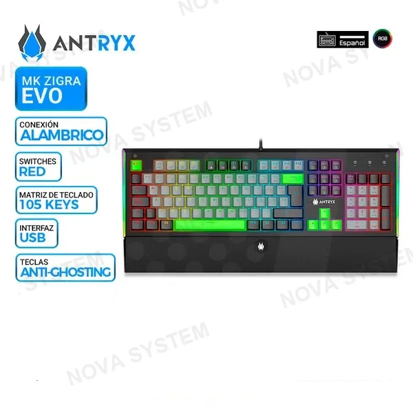 ANTRYX TECLADO MECANICO ANTRYX MK ZIGRA EVO BLACK/GRAY, SWITCH RED