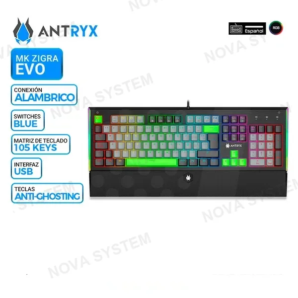 ANTRYX TECLADO MECANICO ANTRYX MK ZIGRA EVO BLACK/GRAY, SWITCH BLUE