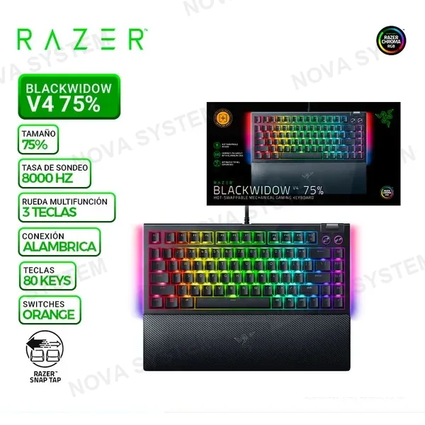 RAZER TECLADO RAZER BlackWidow V4 75%, MECANICO, SWITCH ORANGE
