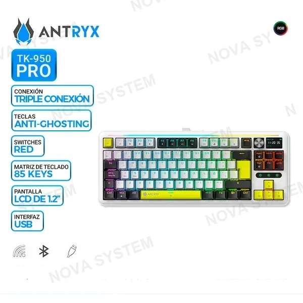 ANTRYX TECLADO MECANICO INALAMBRICO/BT ANTRYX TK950 PRO WHITE, SWITCH RED GATERON