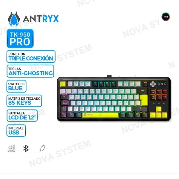 ANTRYX TECLADO MECANICO INALAMBRICO/BT ANTRYX TK950 PRO BLACK, SWITCH BLUE GATERON