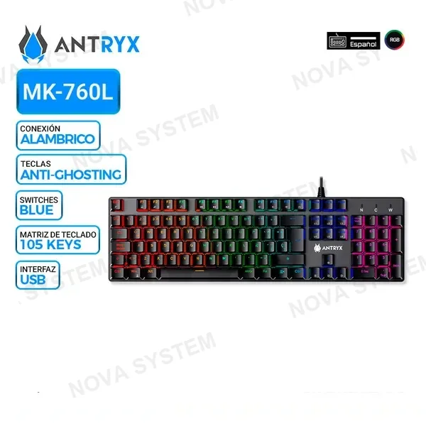 ANTRYX TECLADO MECANICO ANTRYX MK760L BLACK, SWITCH BLUE