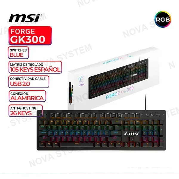 MSI TECLADO MECANICO MSI FORGE GK300, SWITCH BLUE, ES, RGB