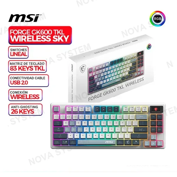MSI TECLADO MSI FORGE GK600 TKL WIRELESS SKY, RGB