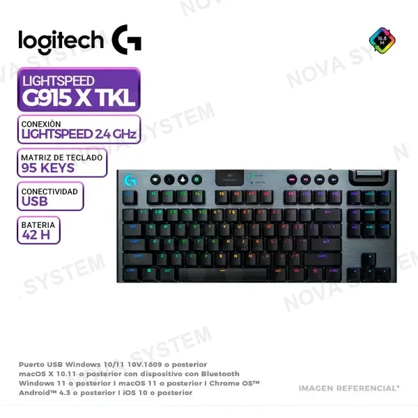LOGITECH TECLADO GAMING LOGITECH G915 X LIGHTSPEED TKL, INALAMBRICO, RGB, BLACK