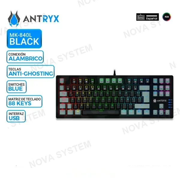 ANTRYX TECLADO MECANICO TKL ANTRYX MK840L BLACK/GRAY, SWITCH BLUE