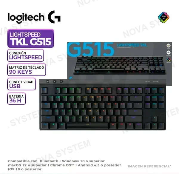 LOGITECH TECLADO GAMING INALAMBRICO LOGITECH G515 LIGHTSPEED TKL, RGB