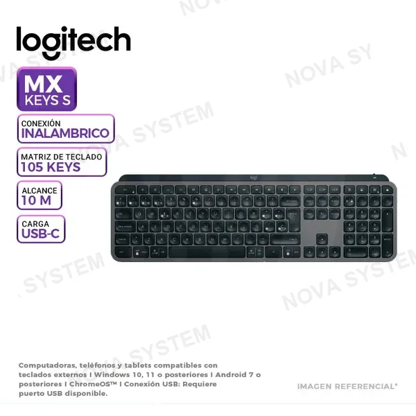 LOGITECH TECLADO LOGITECH MX KEYS S ADVANCE ILUMINATED, WIRELESS/BT, GRAFITO