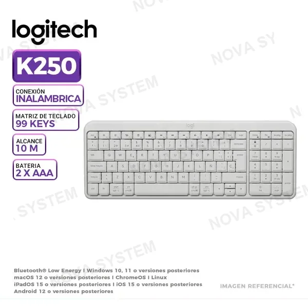 LOGITECH TECLADO LOGITECH K250, INALAMBRICO/BLUETOOTH, WHITE