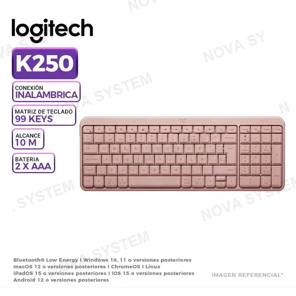LOGITECH TECLADO LOGITECH K250, INALAMBRICO/BLUETOOTH, ROSE